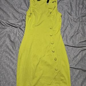 Privy Asymmetrical Lime Dress with Button Detail